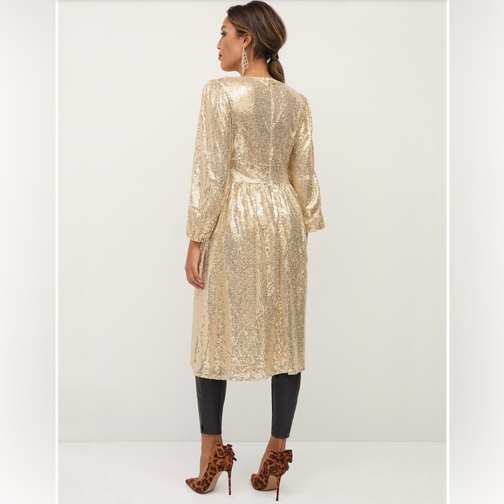 New York and Company Sequin Puff Sleeve Slit-Front Holiday Christmas Top Size L